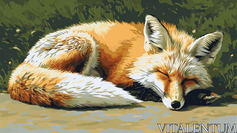 Peaceful Red Fox Sleeping in Forest Painting AI Image