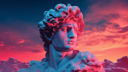 Surrealistic 3D Rendering: Dresden Statue with Blue Sky and Sunlight