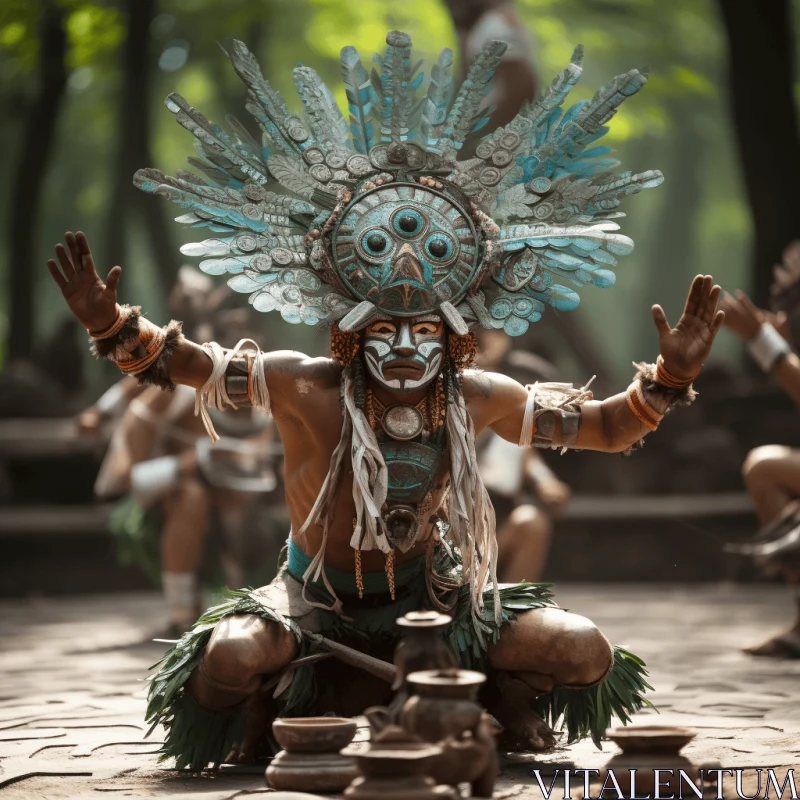 Captivating Aztec Warrior Dance with Indian Traditions AI Image