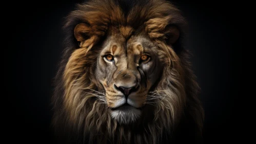 Intense Lion Portrait on Dark Background