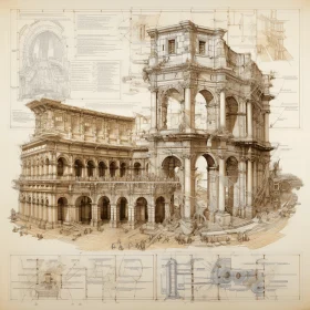 Intricate Drawing of an Ancient Building | Renaissance Perspective and Anatomy