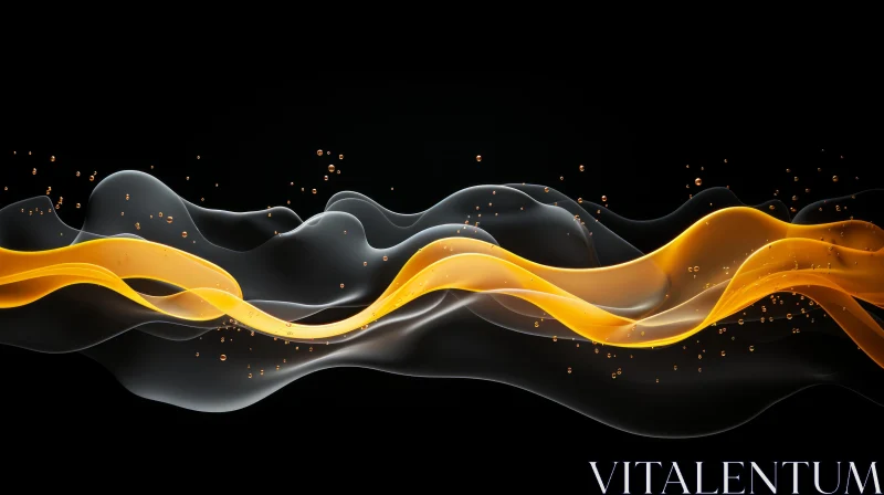 Unique 3D Abstract Orange and Black Waves with Bubbles Artwork AI Image