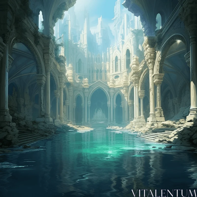 A Mesmerizing Underwater City in a Beautiful Stone Structure AI Image