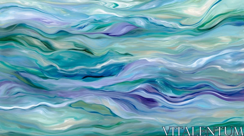 Blue-Green Abstract Painting with Waves | Serene Artwork AI Image