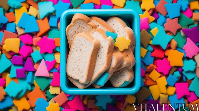 Close-up Photo: Blue Plastic Container with Slices of White Bread AI Image