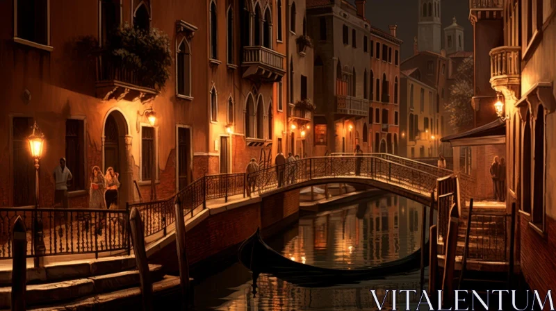 Enchanting Venice Canal Night Painting AI Image