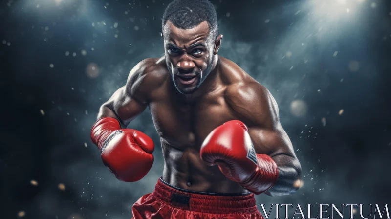 Intense African-American Boxer in Fighting Stance AI Image