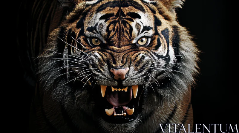 Intense Roaring Tiger Close-up AI Image