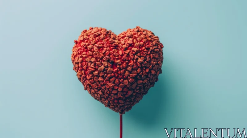 Red Heart-Shaped Lollipop on Stick | Blue Background AI Image