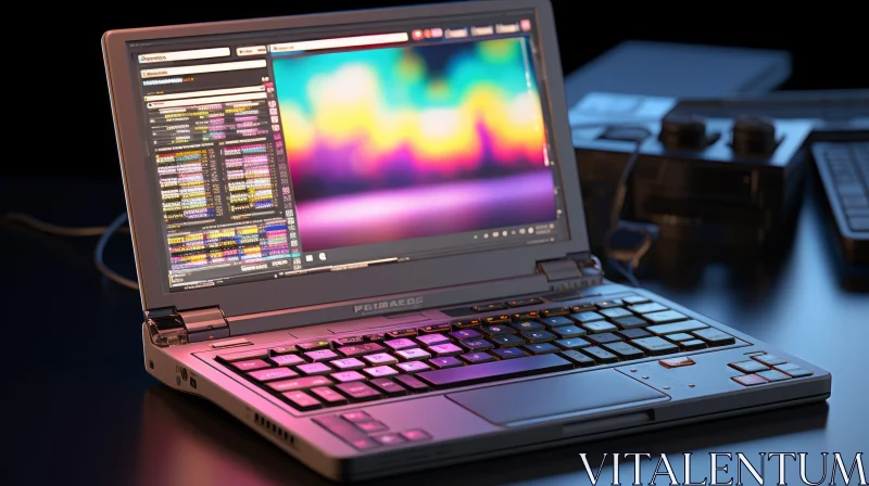 Retro Futuristic Laptop Computer Render | Colorful Gradient Background AI Image