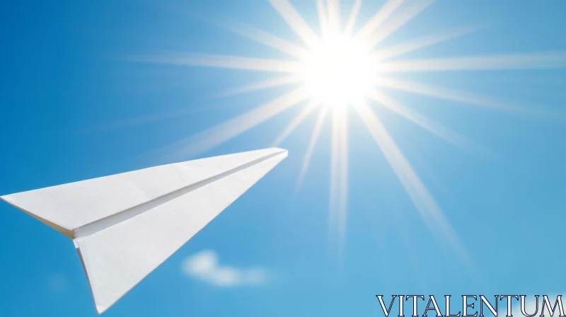 Serene Blue Sky: White Paper Plane Soaring AI Image