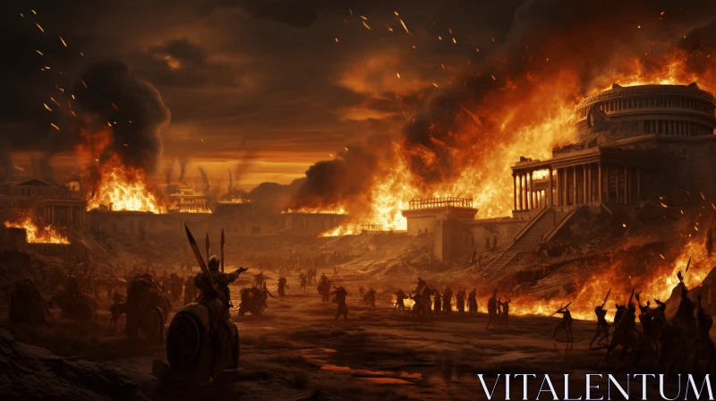 Captivating Fire Scene in Ancient Athens: Terragen Artwork AI Image