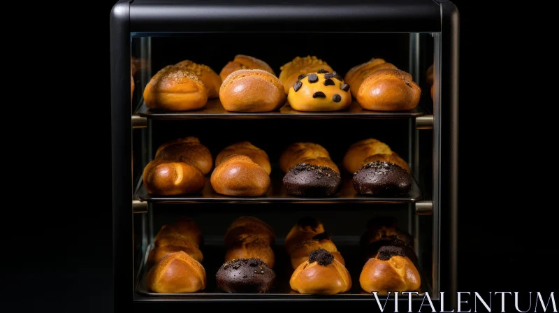 Delicious Bakery Display Case - Close-up of Baked Goods AI Image