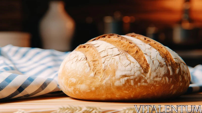 Delicious Freshly Baked Bread on Wooden Table AI Image