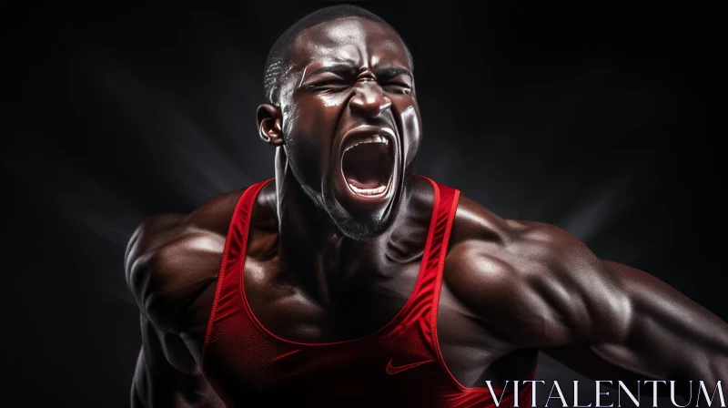 Intense African-American Man Portrait in Red Tank Top AI Image