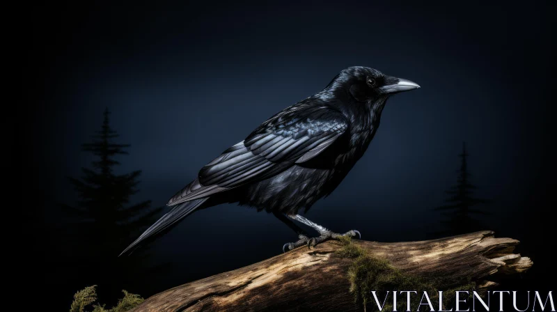 Night Sky Crow Perched on Branch AI Image