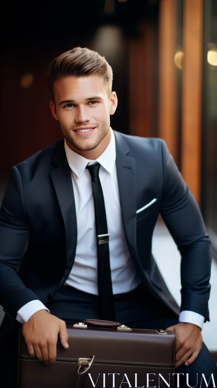 Smiling Young Businessman in Black Suit Portrait AI Image