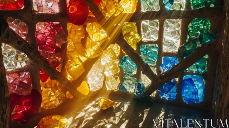 Colorful Stained Glass Window - Geometric Pattern and Sunlight Play AI Image