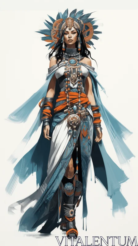Enchanting Warrior Woman Artwork | Dark Cyan and Orange | Magali Villeneuve AI Image