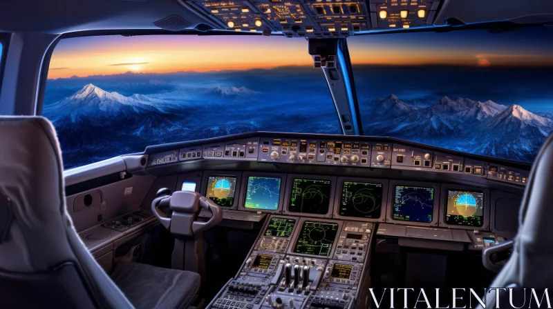 Enthralling Airplane Cockpit View at Sunset AI Image