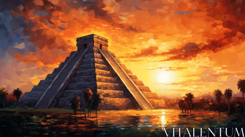 Majestic Pyramid Painting | Enchanting Sunset Artwork AI Image