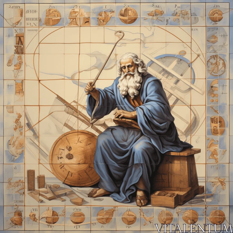 Meticulously Crafted Mural: Biblical Figure with Mathematical Precision AI Image