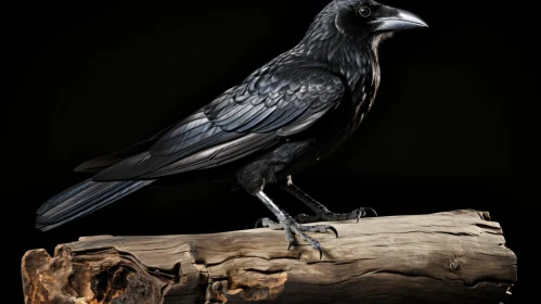 Black Raven Perched on Branch