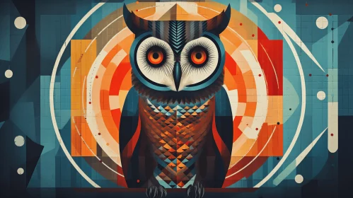 Captivating Owl in Geometric Pattern - Abstract Hyperrealistic Illustration