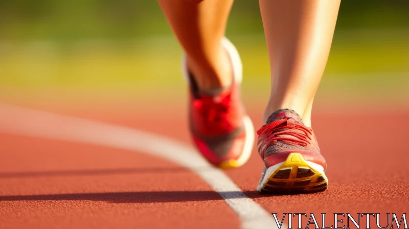 Dynamic Runner's Legs on Red Tartan Track AI Image