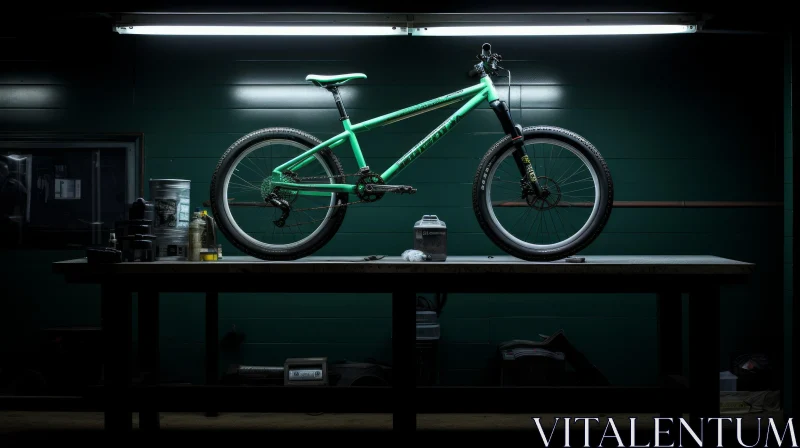 Green Mountain Bike in Garage - Striking Visual AI Image