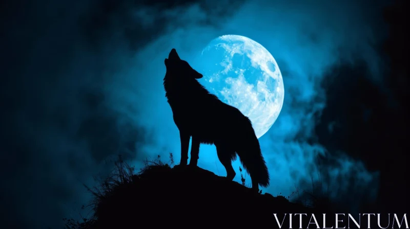 Moonlit Wolf Howling Night Scene AI Image