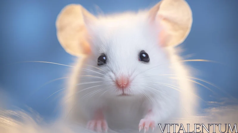White Mouse Portrait on Soft Blue Background AI Image