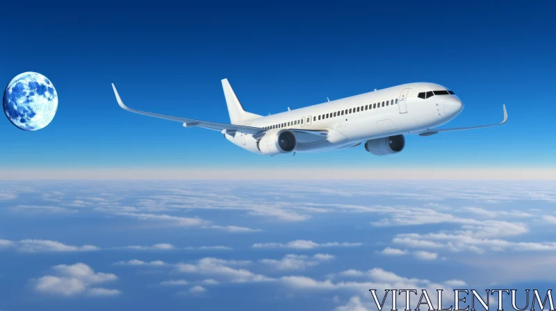 Elevated Passenger Plane in Clear Blue Sky AI Image