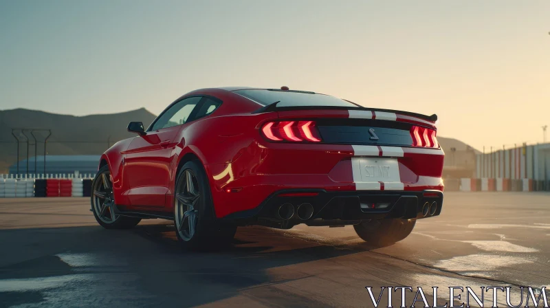 AI ART Red Ford Mustang Shelby GT500 Racing at Sunset