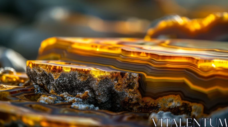 Banded Agate Stone Close-Up - Vibrant Orange and Yellow Colors AI Image