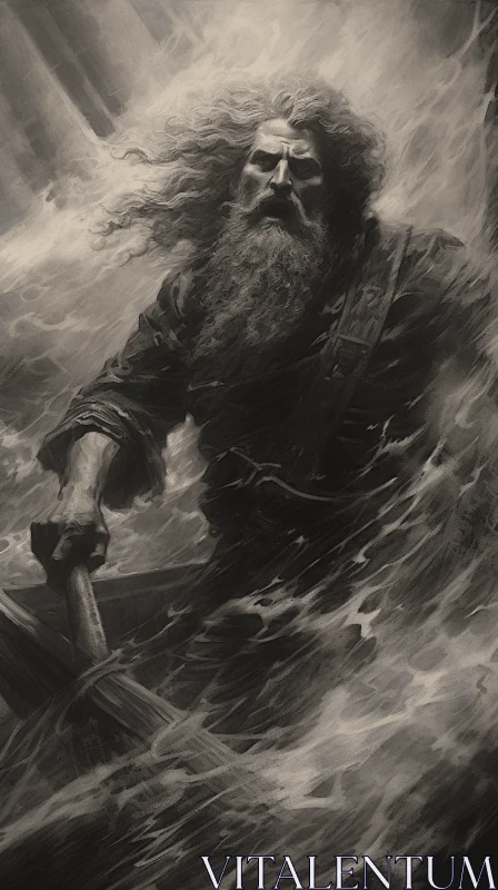Captivating Viking Battle Artwork | Monochrome Painting AI Image