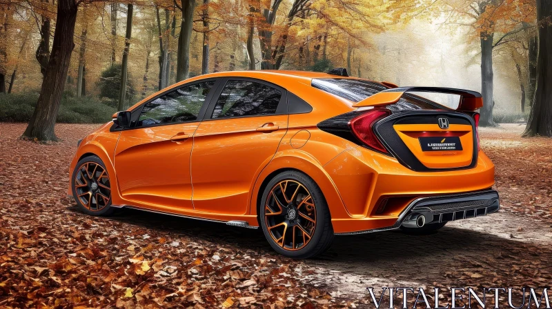 Sporty Orange Car in Fall Forest | Honda Civic Type R AI Image