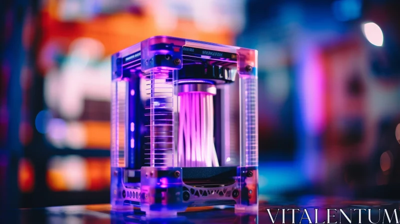 Stunning 3D Printer Artwork: Transparent Material & Purple Light AI Image