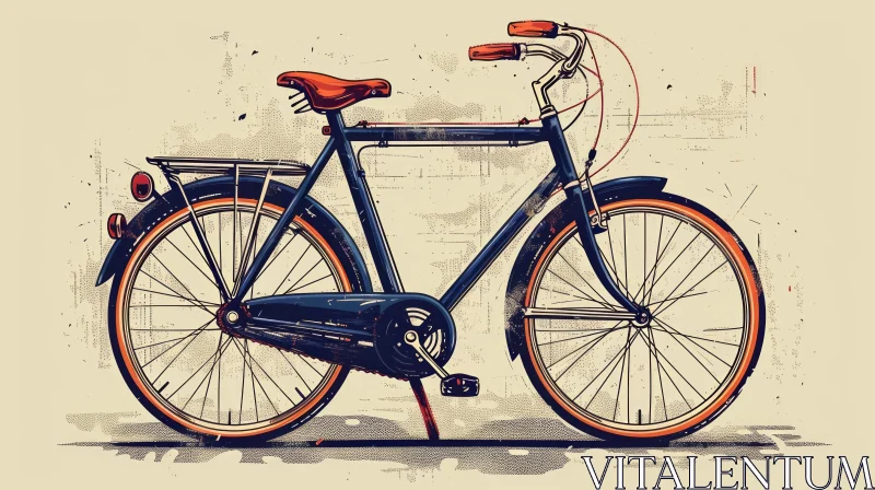 Vintage Bicycle Illustration in Blue and Orange AI Image