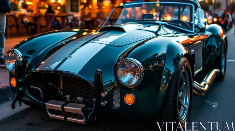 Classic Green and Silver Sports Car Close-Up AI Image