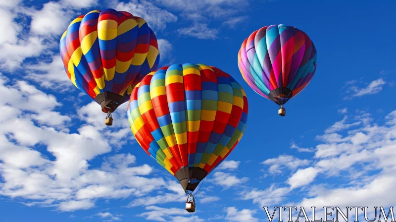Colorful Hot Air Balloons Soaring in Blue Sky AI Image