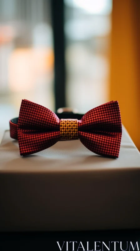 Red Bow Tie with Yellow Pattern - Fashion Accessory Close-Up AI Image