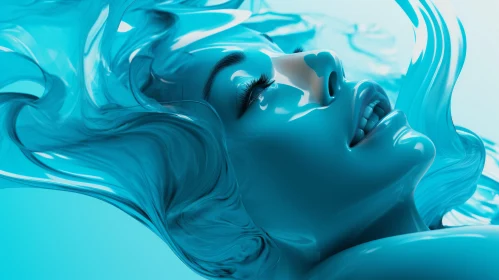 Blue Liquid Woman's Face 3D Illustration