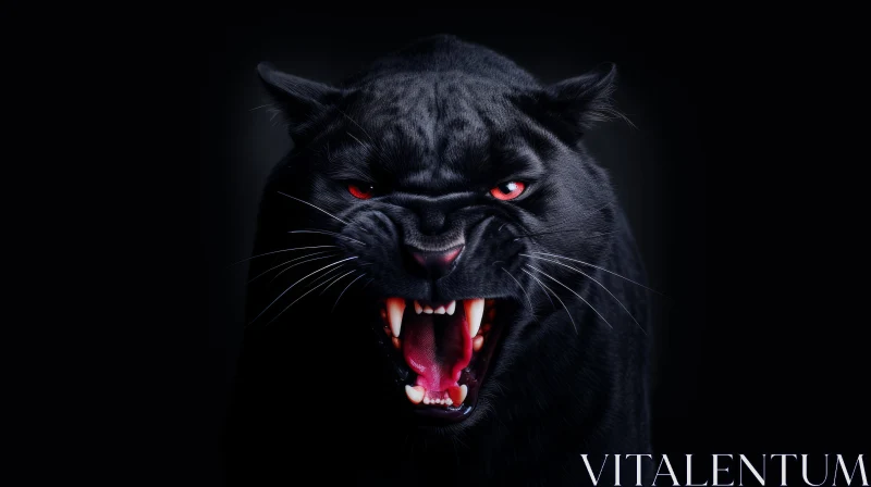 Menacing Black Panther with Glowing Eyes AI Image