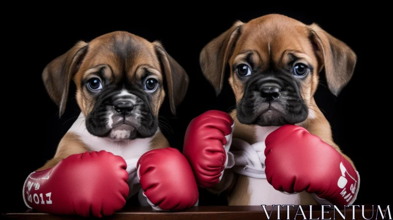 Adorable Boxer Puppies in Boxing Gloves | Close-Up Photo AI Image