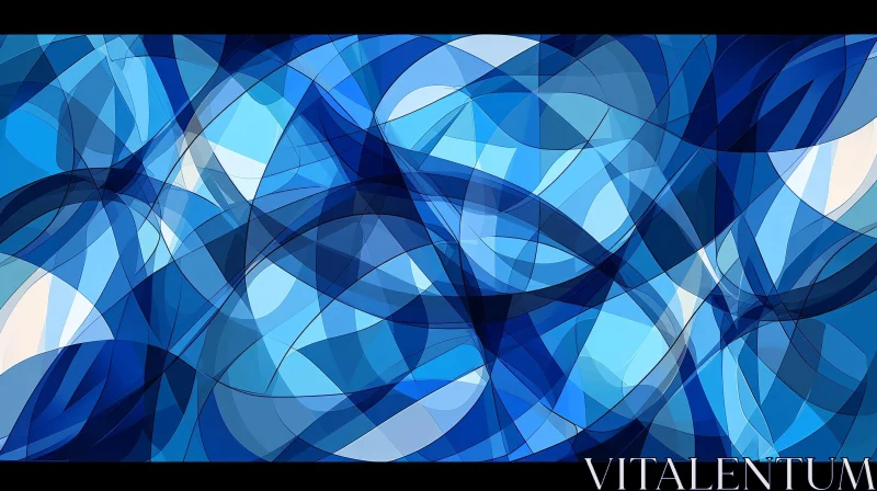 Blue and White Curved Shapes Abstract Composition AI Image