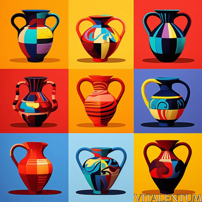 Captivating Ceramic Vases Artwork in Graphic Design Style AI Image