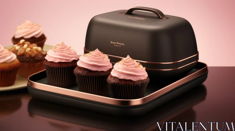 Delicious Chocolate Cupcakes with Pink Frosting in Stylish Carrier AI Image