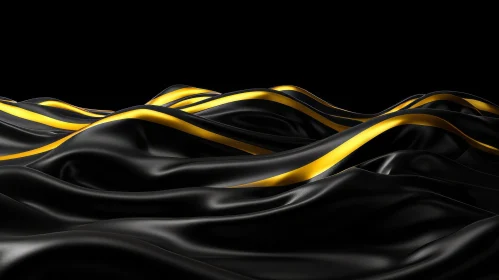 Luxurious Black and Gold Silk Fabric 3D Rendering