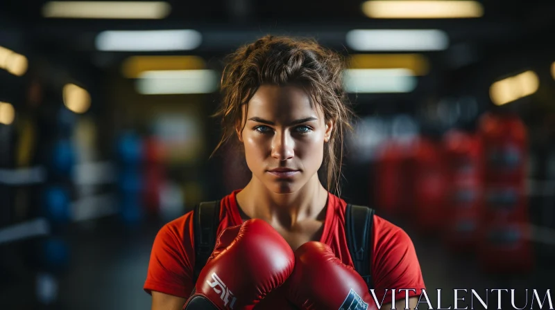 Young Female Boxer with Determined Expression - Boxing Art AI Image